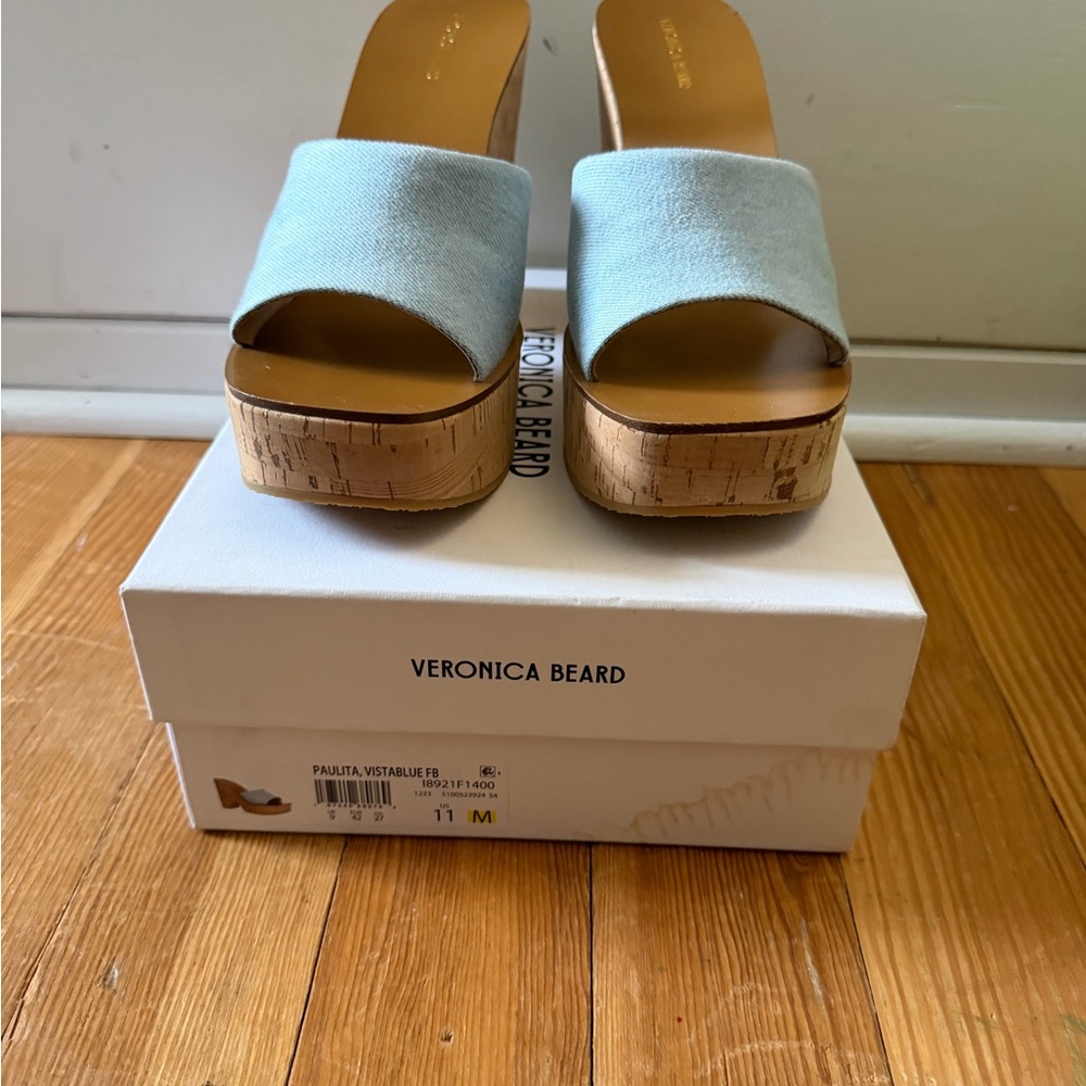 Veronica Beard Light Blue Mules with Cork Heel
